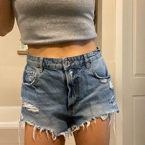 ZARA PREMIUM HIGH RISE CUT DENIM SHORTS - Sz 10
